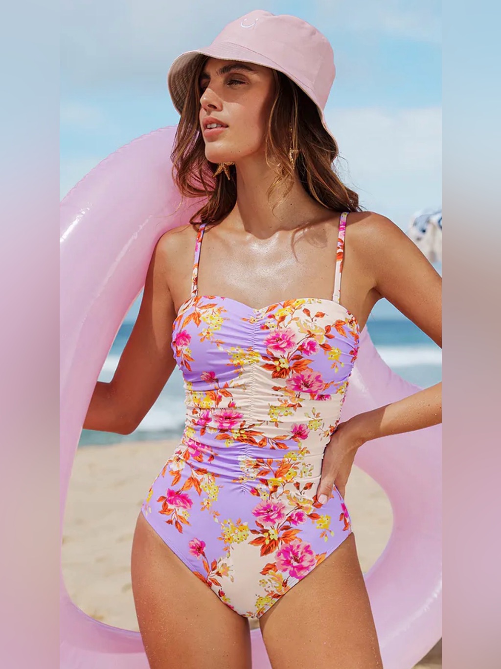 Cupshe Pastel Floral Padded Tummy Control One Piece Swimsuit Small Nwt